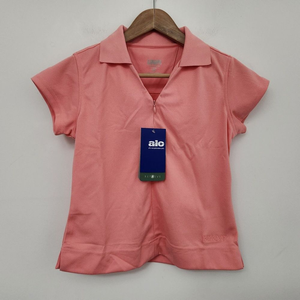 NWT REPREVE Women's Pink Collared Polo Shirt Short Sleeve Size S